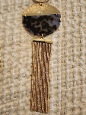 Vintage Gold Tortoiseshell Pendant Tassel Necklace 32" Long Plus Pendant